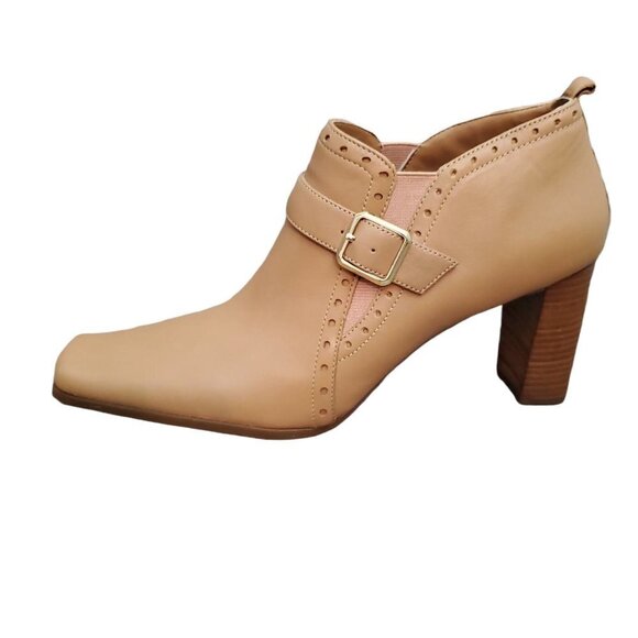 🔥Worthington Joelle New Leather Buckle Ankle Tan Bootie Heel Shoe - Picture 1 of 10